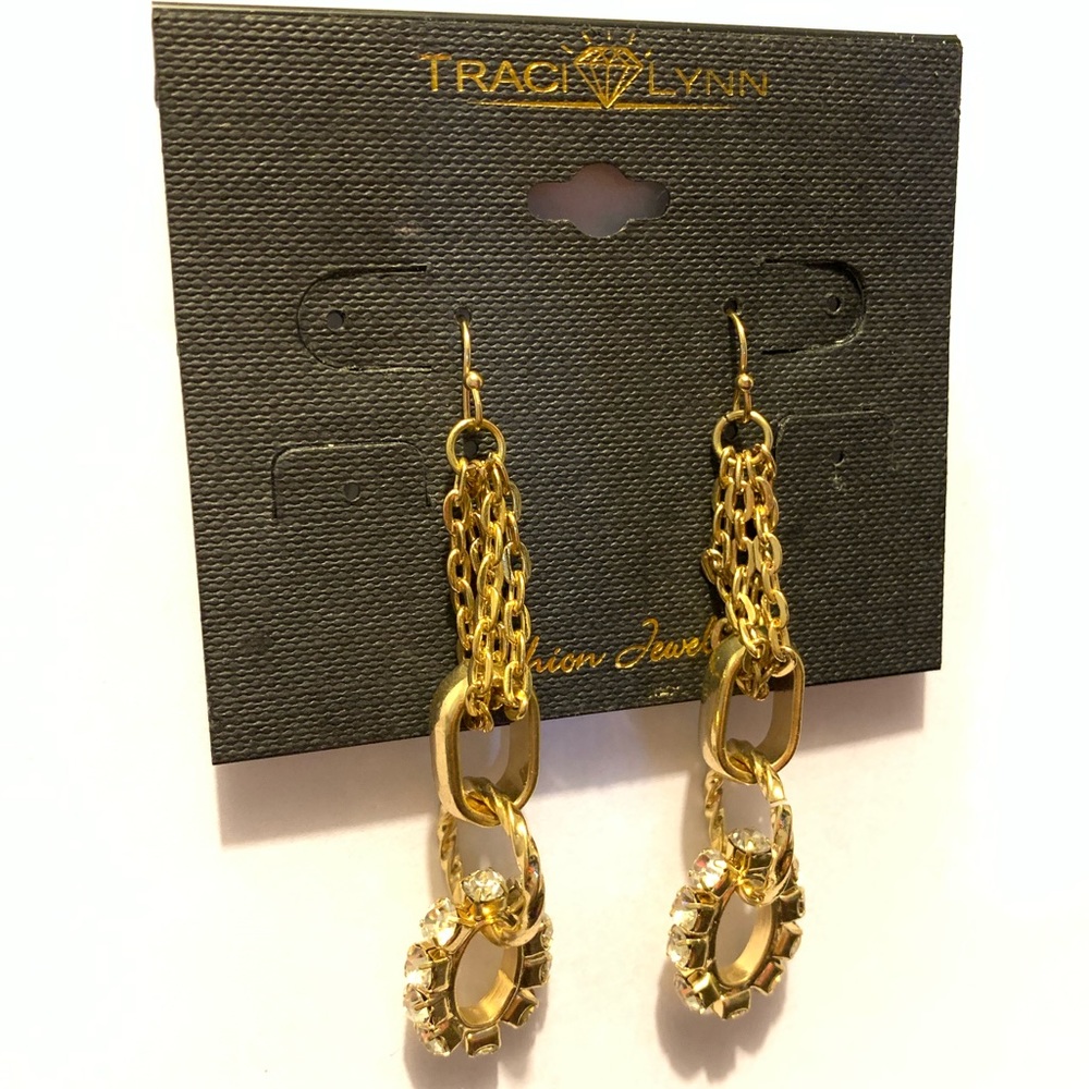 Traci Lynn Gold Rhinestone Prime Time Earrings